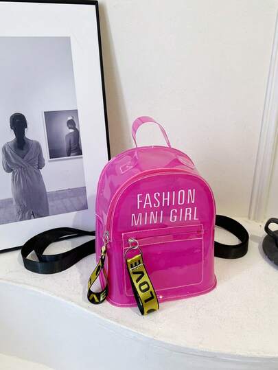 Korean Style Summer Transparent Backpack For Women & Kids, Casual Personality Student Bag, Fashion Jelly Letter Handbag