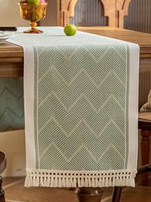 1pc Water-Repellent Fabric Table Runner With Tassel, 1pc. Suitable For Home Tabletop Decoration, Wedding Arrangement, Restaurant Living Room And Other Scenes, Table Runner, Table Runners, Table Cloth Rectangle, Home Decor Kitchen Home Decor Kitchen Decor Room Decor Kitchen Accessories Dining Table Decor Table Decor Table Decoration Coffee Table Wedding Decor - Green - View 8