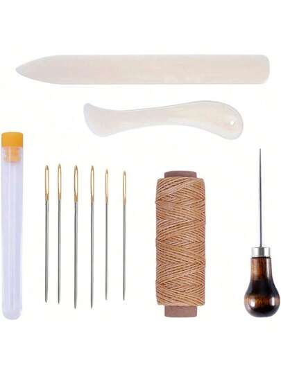 Juego de 11 herramientas de encuadernación para principiantes, plegadora de huesos, plancha para doblar papel, hilo encerado, punzón, agujas de ojo grandes para encuadernación y accesorios de costura
