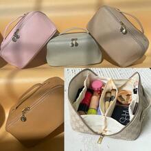 Large Capacity Travel Cosmetic Bag, Travel Makeup Bag,  Opens Flat For Easy Access, Toiletry Bag For Women, Vegan Leather, Multifunctional - màu nâu - Xem 10