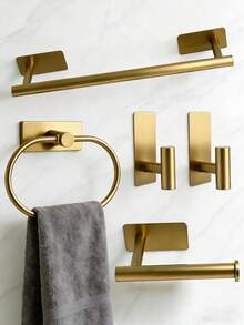 5pcs/Set Stainless Steel Bathroom Towel Ring, Towel Bar, Towel Hook, Toilet Paper Holder, Bathroom Organizer Rack, Hotel Supplies - Square Bottom Nail-free - View 11