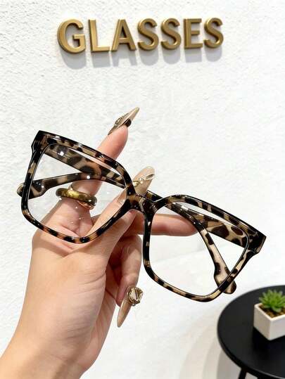 1 pieza/3 piezas Gafas cuadradas transparentes de estilo bohemio con estampado de leopardo de material TR, adecuadas para todas las estaciones