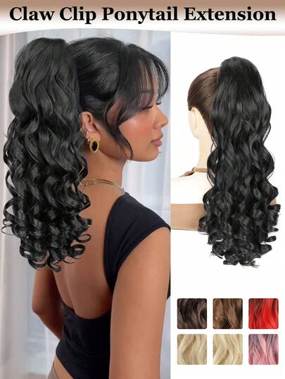 Ponytail Extension Long Wavy Claw Clip Ponytail For Women, 20 Inch Synthetic Hair Extension, Natural Looking Heat Resistant Fluffy Hairpiece