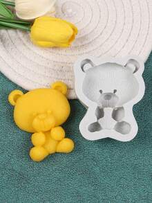1pc Cute Teddy Bear Handmade Clay Mold, DIY Plaster Aromatherapy Silicone Mold - Grey - View 5