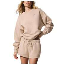 Alo Yoga Women's Accolade Crew Neck Sweatshirt | Premium Heavyweight French Terry Fleece Pullover | Luxury Soft Oversized Gym Sweater | Classic Athletic Streetwear Jumper | Urban Fashion Loose Fit Casual Lounge Wear With Iconic Chrome Logo - Macadamia - View 3