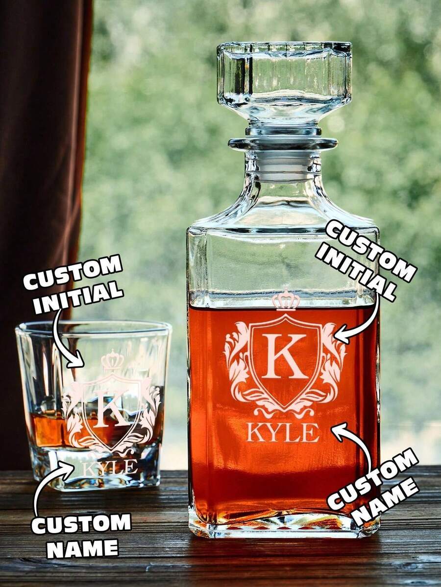 客製化 Logo 威士忌杯、個性化照片玻璃杯、客製化威士忌套裝配件、威士忌醒酒器 - 款式1 - 查看 1