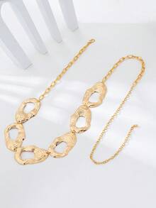 1pc Fashionable Metal Striped Disc Waist Chain, Women's Daily Bikini Accessory - Yellow Gold - View 2