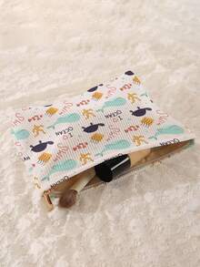 1个便携式卡通海豚和海龟印花化妆包，双面图案拉链化妆袋，多功能旅行洗漱用品收纳包 - 彩色 - 查看 4