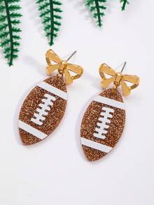1 Pair Acrylic Football & Bow Dangle Earrings, Competition Earrings For Women - Multicolor - View 6
