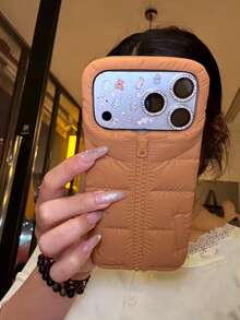 Cute Niche Cartoon Down Jacket Silicone Soft Phone Case, Shockproof Protective Cover For IPhone 17 Pro Max, 17 Pro, 16 Pro, 15, 14, 13 - Black - View 4