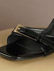 1双黑色方头细跟凉拖鞋，少女金属扣学生户外优雅高跟拖鞋，2026夏季新款 - 黑色 - 查看 10