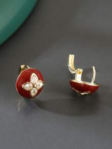 1 Pair Vintage Elegant Copper Geometric Petal Drop Hoop Earrings, Graceful Gift For Women - Round - View 4