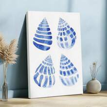 1pc Blue Summer Wall Art, Beach Decor, Ocean Framed Wall Art, Wrapped Canvas Poster Vintage Prints, Blue Shells, Textured Surfaces, Natural Patterns - Abstract, Modern, Abstract, Minimalist Style, Birthday Party Decor, Decorative Wall Art for Living Room Bedroom Office, Hanging Hardware Included - Wrapped Framed Canvas, Vertical - Lienzo enmarcado - Ver 3