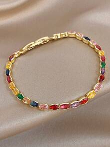 1Pc 18K Gold Plated Stainless Steel Luxury Vintage Multi-Gem Dreamy Star Bracelet For Women, Elegant Mom Gift Christmas Carnival Winter Jewelry Wedding Rave/Prom/Party/Daily Accessories Gift For Anniversary Valentine's Day Boho Jewelry Birthday Bridesmaid Gifts - Multicolor - View 8