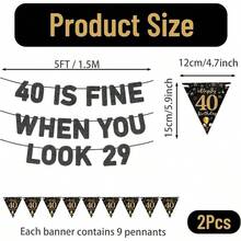 40th Birthday, Happy 40th Birthday 2pc Set, Letter And Pennant Men, 40th Birthday Decorations - Red - 查看 2