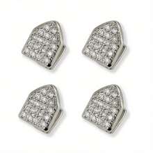 THATBOY Satu set berisi 4 Grillz bergaya Hip Hop yang terbuat dari tembaga dengan inlay zirkonia sintetis, aksesori berkilau untuk perhiasan. Hadiah untuk artis rap dan hip hop, cocok untuk pria dan wanita. - MultiWarna - View 14