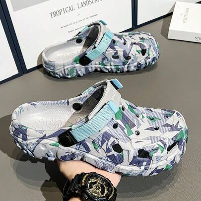 Sandalias transpirables sin cordones para hombres, zapatos casuales para la playa ligeros y antideslizantes con estampado de camuflaje