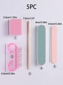 5件套美甲工具套装，包括海绵抛光块、水晶棒和一次性角质层推棒 - 多色 - 查看 2