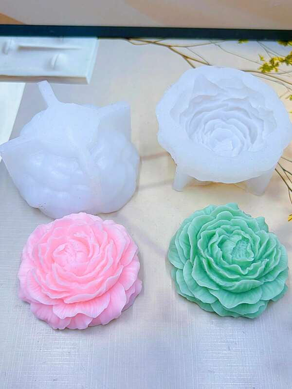 1 New 4-Corner Medium Peony Scented Candle Gypsum Home Decor Accessory, Silicone Mold