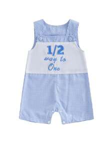 Infant Baby Boy Half Birthday Outfit 1/2 Way To One Sleeveless Romper Jumpsuit Half Year Birthday Clothes Half Birthday Baby Boy Clothes 3-12 Months - Màu xanh lam - Xem 1