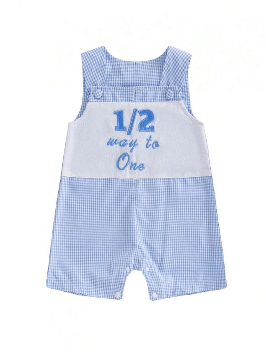 Infant Baby Boy Half Birthday Outfit 1/2 Way To One Sleeveless Romper Jumpsuit Half Year Birthday Clothes Half Birthday Baby Boy Clothes 3-12 Months - Màu xanh lam - Xem 1