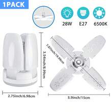 1pc Foldable E27 LED Garage Light, AC85-265V Voltage, 28W Power, Suitable For Home Ceiling Light, E26 4-Leaf Light, Mini Foldable Light, High Brightness, Compact Size - White - View 11