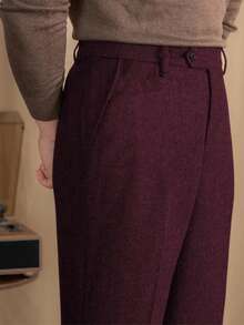 Men's Wool Tweed Herringbone Dress Pants, Vintage Slim Fit Suit Trousers, Regular Fit, Business & Formal Wear, Versatile Tailored Suit Pants For Men - Màu Đỏ Sâu - Xem 1