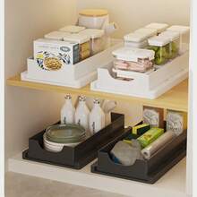 Hole-Free Sliding Rail Pull-Out Kitchen Sink Basket Cabinet Sliding Rail Drawer Storage Rack (With Double-Sided Adhesive Pads) - Multicolor - View 11