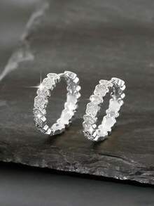 1 Pair Elegant Copper Geometric Round Hoop Earrings, Luxurious Sparkling Party & Date Night Gift For Women - Round - View 5
