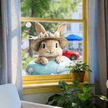 1/4pcs Summer Rabbit Static Cling Window Stickers, Beach Surfing Pond Rabbit Removable Glass Decor Stickers For Living Room, Office, Kitchen, DIY Art Mural, Holiday Supplies - Seaside Rabbit - View 8