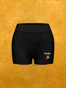 Whysmera SHEIN X Harry Potter Shorts estampados lindos para mujer - Ajuste cómodo, de moda y práctico, elemento esencial para el verano - Negro - Ver 1
