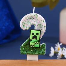 Nến sinh nhật số chủ đề Creeper trong Minecraft, nến trang trí bánh không khói, hiệu ứng ombre lấp lánh, trang trí tiệc sinh nhật cho trẻ em, trang trí bánh sinh nhật cho người lớn và trẻ em theo chủ đề Minecraft, màu xanh lá cây. - Mảnh duy nhất - Xem 16