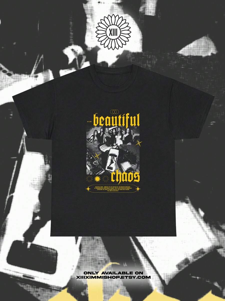 KATSEYE Beautiful Chaos Graphic T-Shirt Eyekon Kpop Fan Merch Katseye Tour Merch Concert Outfit Eyekons Beautiful Chaos - 黑色 - 查看 1