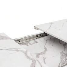 Telescopic Dining Table (120-160 Cm), Extendable Table, Space-Saving Kitchen Table, Black Iron Crossed Legs, For Kitchen And Living Room, White Marble Dining Table - White - View 4