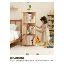 本棚 回転式本棚 大容量 絵本棚 天然木 5段 直径40cm ブックシェルフ 子供 絵本ラック 漫画棚 収納棚 CDラック DVDラック 天板に物が置ける 組立簡単 日本語説明書付 - 原木の色 - チェックする 4
