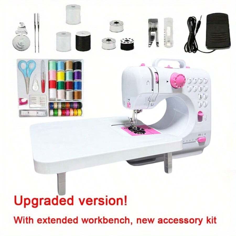 Small 6in1 Portable Mini Sewing Machine Set, With 42PCS Tool Kit, Overlocking Machines, Multifunctional Electric Sewing Machine, Edge Locking Machines With Extension Table, Foot Pedal, Light, And Sewing Kit Tools, 12Built-In Stitches 2 Speed, Can Lock The Edges, Suitable For Beginners And DIY Sewing Enthusiasts - 查看 1