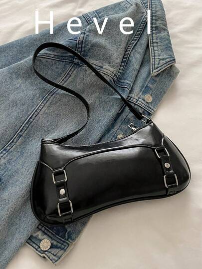 1个女士漆皮PU法棍包，酒红色，Y2K女式手提包，小方包，简约单肩包，多功能工作包，学生书包，冬季礼物