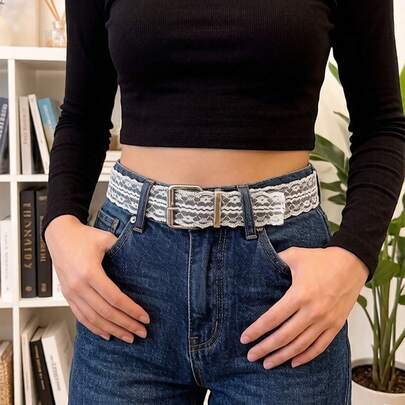 1条女士时尚蕾丝腰带，适合搭配牛仔裤