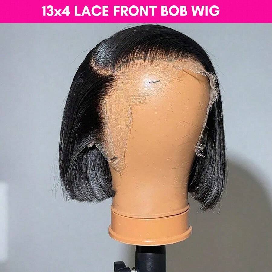 200% Straight Lace Front Wigs Human Hair 13x4 Bob Wig Remy Brazilian Human Hair Wig For Women With Pre Plucked Hairline Natural Color Comfortable Basics Style Wig Music Festival Christmas Day Cosplay For Women - SNatural - Xem 1
