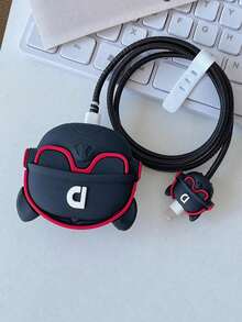 黑色狗狗元素硅胶4件套时尚眼镜狗防摔充电器保护套，适用于20W英规快充线，模压充电器保护壳，透明保护套防止弯折，妇女节礼物 - 彩色 - 查看 2