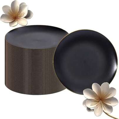 110/20/25/50 st svarta tallrikar med lyxig guldkant, lämpliga för fest, pizza, sallad, dessert, tårta, förrättstallrikar, perfekta för födelsedagar, bröllop, formella middagar, sammankomster, babyshower, högtidsfester, kontorsfester och mer