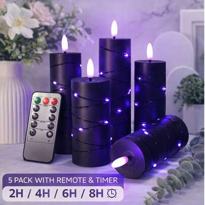 Bộ 2/3/4/5 đèn dây trang trí có điều khiển từ xa, chức năng hẹn giờ/điều khiển từ xa, chạy bằng pin, đèn nhấp nháy tích hợp, nến không lửa dùng để trang trí bàn, thích hợp cho gia đình, Halloween, Giáng sinh, Ngày lễ tình nhân, Sinh nhật, Quà tặng, Cầu hôn, Đám cưới, Tiệc tùng, tạo không khí lễ hội khác nhau.