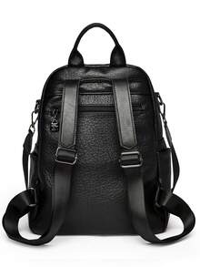 2026 女士休闲双肩包 设计师款高品质真皮女士单肩包 奢华书包 大容量背包 日常使用 - 黑色 - 查看 6