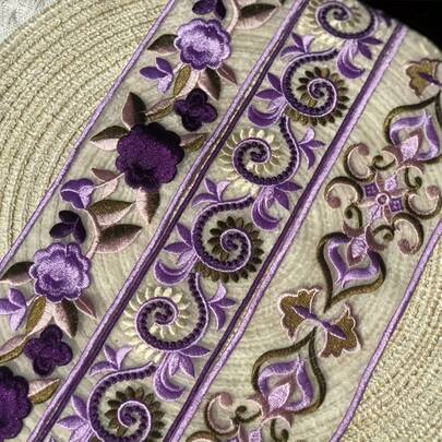 1/5 Yards Lace For Sewing New Lace Purple Embroidery Chinese Style Lace Retro Embroidery Clothing Accessories Ribbon Lace Suitable For Clothing Accessories Hats Cuffs Skirts,Home Decorating, Wedding Dress Decoration, DIY Clothing And Sewing For Beginners
