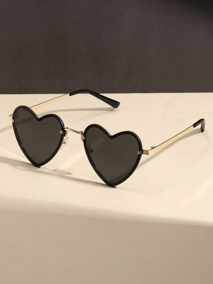 1pc Women Metal Advanced Sense Unique Heart Shape Frame Tinted Lens Stylish Lively Popular Design Perfect Fashion Eyeglasses For Weekend Outfit,Partywear,Beach Accessories Gift For Women - 彩色 - 查看 1