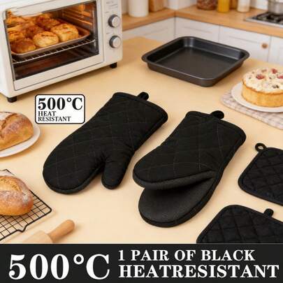 [1pc, 2pcs] Black, Red, Blue High Temperature Silicone Oven Gloves, Multi-Layer Silicone Kitchen Oven Mitts, Non-Slip Heat Resistant Gloves, Durable Cooking Baking Accessories, Perfect Choice For Holiday Celebrations