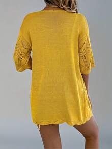 Nuevo cárdigan de punto de manga corta con diseño calado para el verano, chaqueta fina tipo cubrecosturas para playa y vacaciones para mujeres - Amarillo - Ver 2