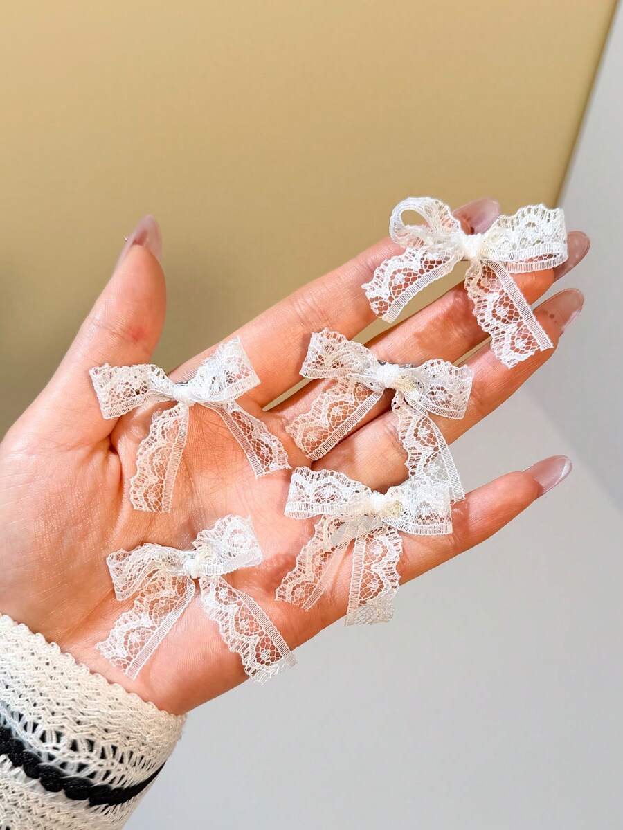30个女士甜美蕾丝蝴蝶结发夹，可爱小发卡，发夹，刘海夹，多功能优雅侧边发饰，适合日常使用 - 白色 - 查看 1