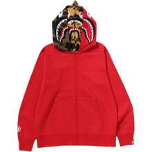 Bape A BATHING APE FW25 Half Camouflage Double Hooded Sweatshirt With Shark Logo On Cuffs, Men's - Đỏ - Xem 3