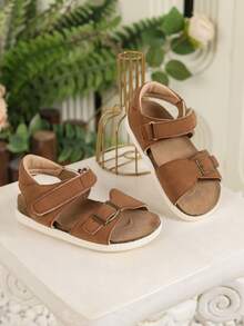 Summer New Fashion Versatile Boys/Girls PU Strap Design Roman Sandals, Soft Breathable Foot Protection Non-Slip Sole Lightweight Sandals - Brown - View 5